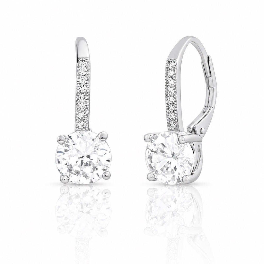 Sterling Silver Cubic Zirconia Round Lever Back Earring