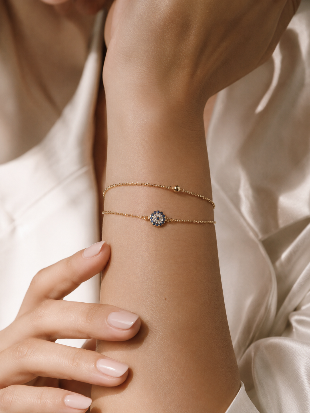 Gold Plated Sterling Silver Cubic Zirconia Sapphire Evil Eye Bracelet