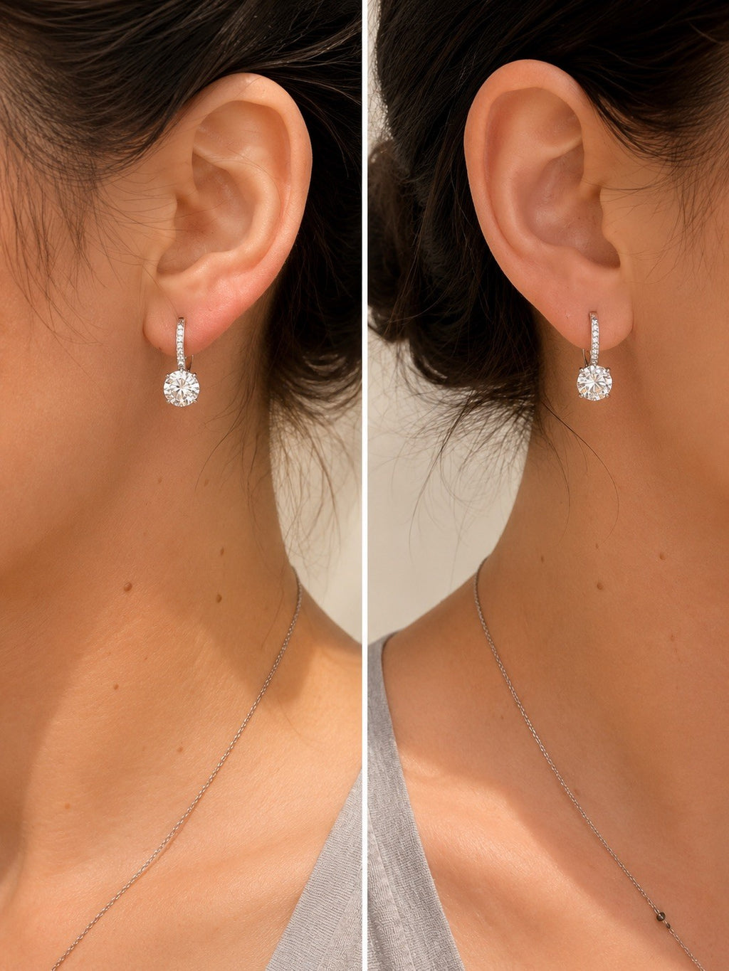 Sterling Silver Cubic Zirconia Round Lever Back Earring