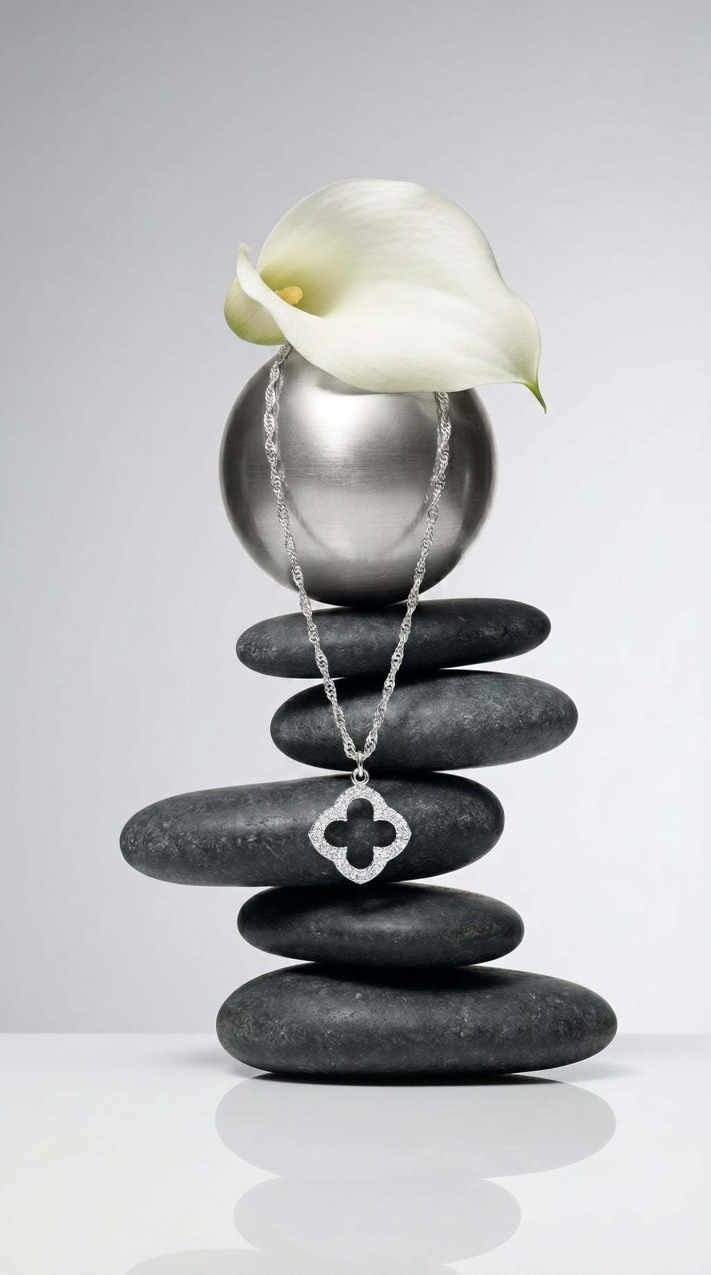 Sterling Silver Cubic Zirconia Clover Necklace