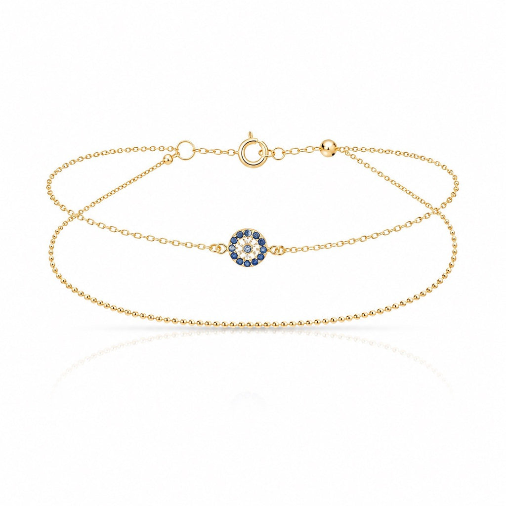 Gold Plated Sterling Silver Cubic Zirconia Sapphire Evil Eye Bracelet