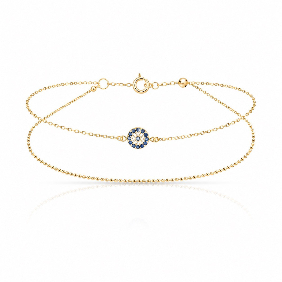 Gold Plated Sterling Silver Cubic Zirconia Sapphire Evil Eye Bracelet