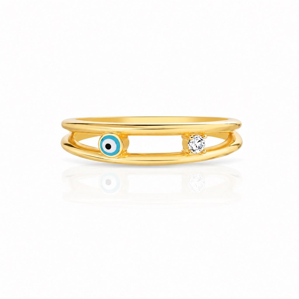 Gold Plated Sterling Silver Cubic Zirconia Blue Evil Eye Ring Size 7
