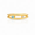 Gold Plated Sterling Silver Cubic Zirconia Blue Evil Eye Ring Size 7