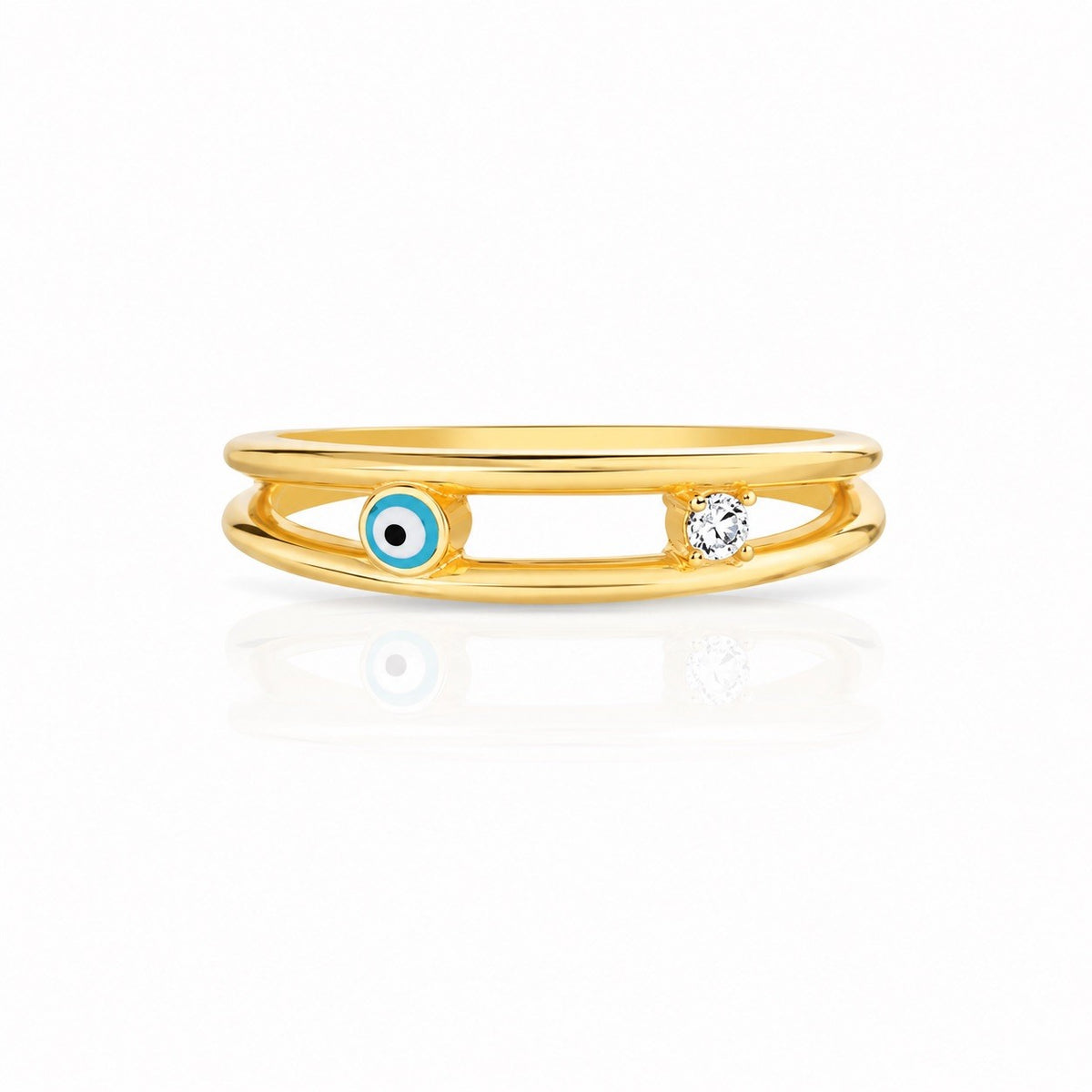 Gold Plated Sterling Silver Cubic Zirconia Blue Evil Eye Ring Size 7