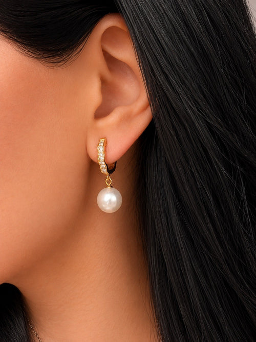 Gold Plated Sterling Silver Cubic Zirconia Dangle Huggie Earring
