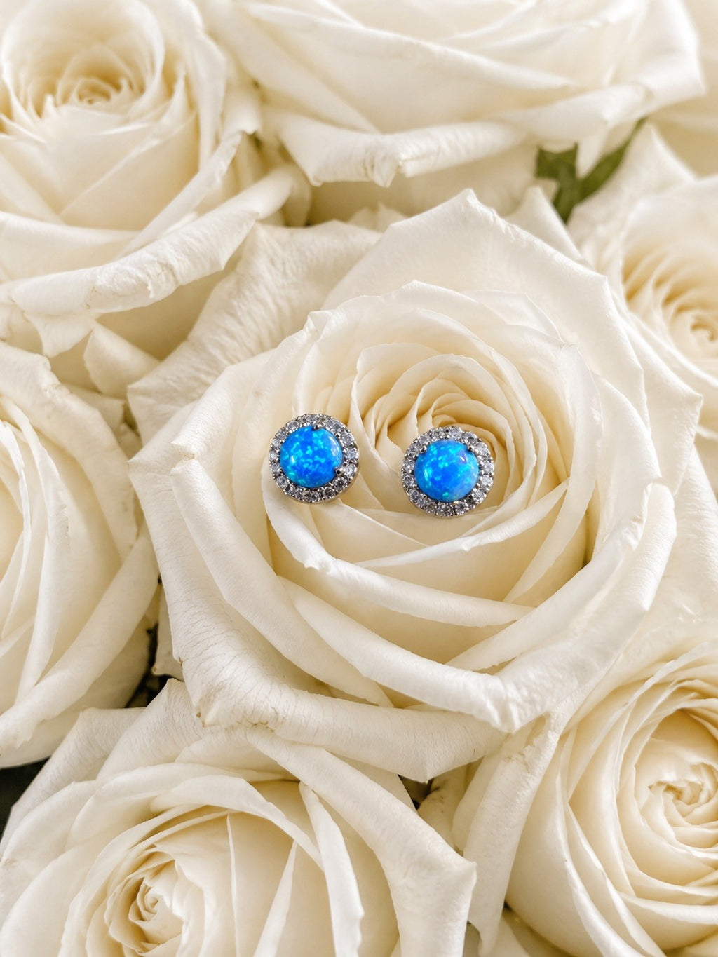 Sterling Silver Cubic Zirconia & Opal Halo Post Earring