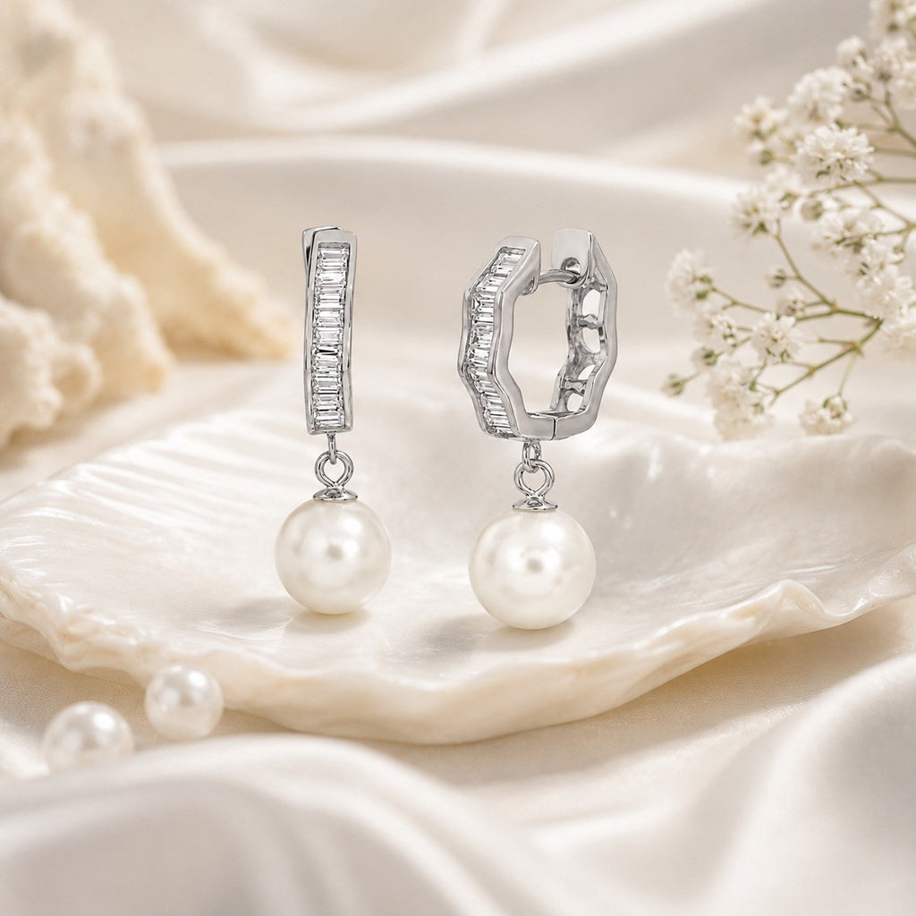 Sterling Silver Cubic Zirconia Dangle Huggie Earring