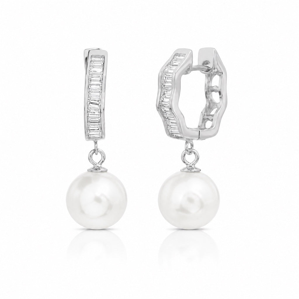 Sterling Silver Cubic Zirconia Dangle Huggie Earring