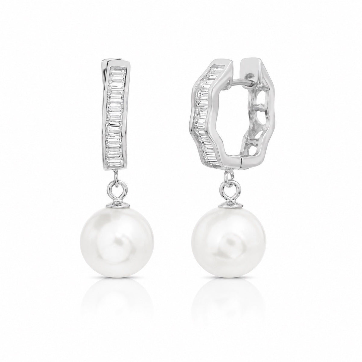 Sterling Silver Cubic Zirconia Dangle Huggie Earring