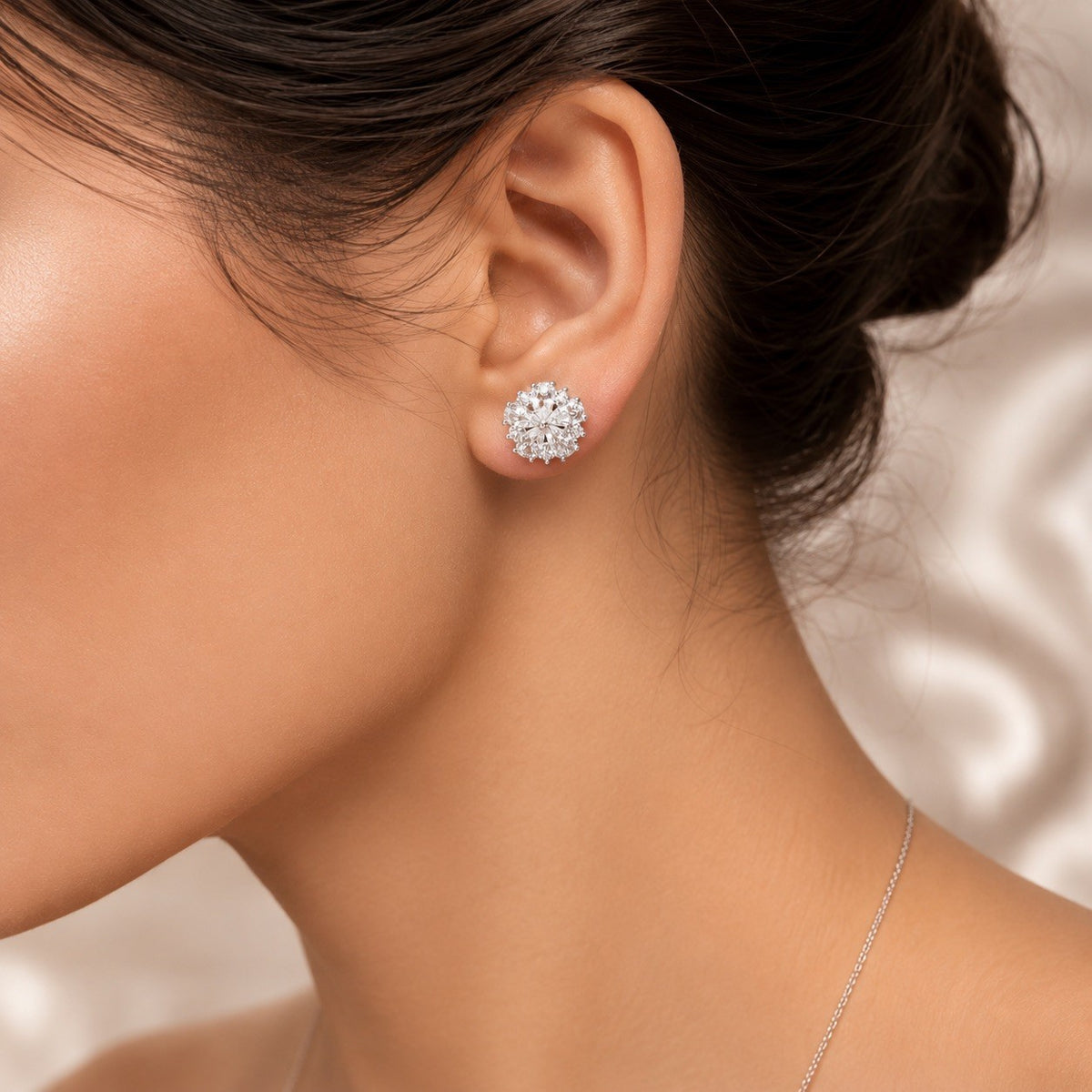 Sterling Silver Cubic Zirconia Flower Stud Earring