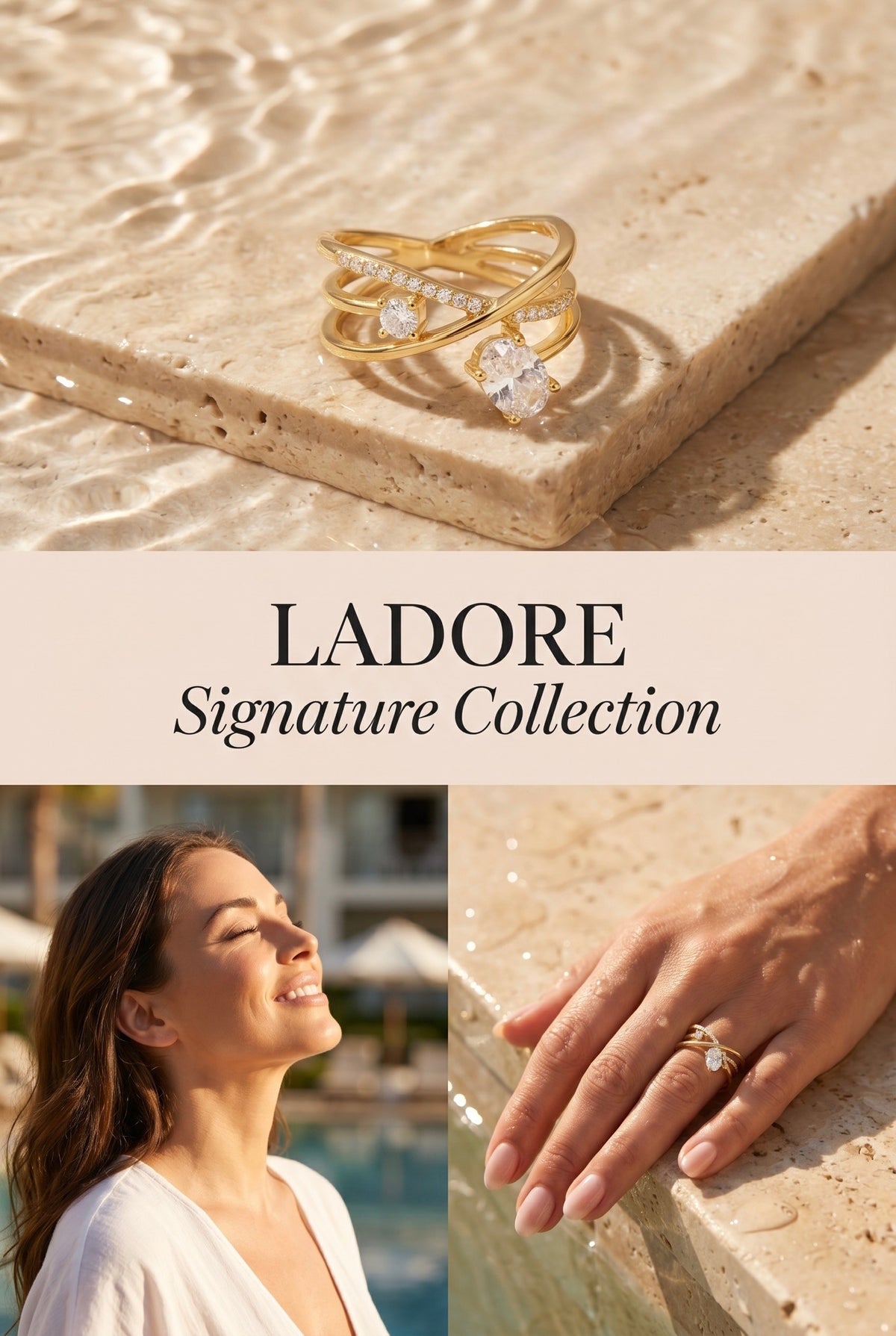 Gold Plated Sterling Silver Cubic Zirconia Crossover Ring