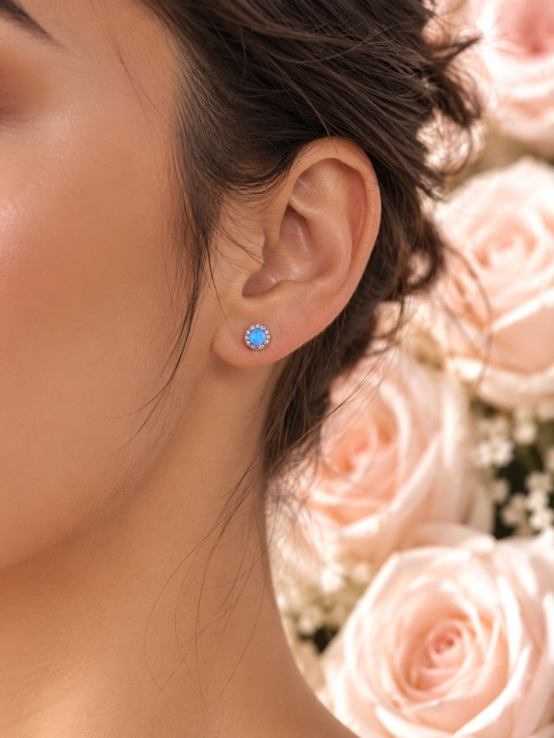 Sterling Silver Cubic Zirconia & Opal Halo Post Earring