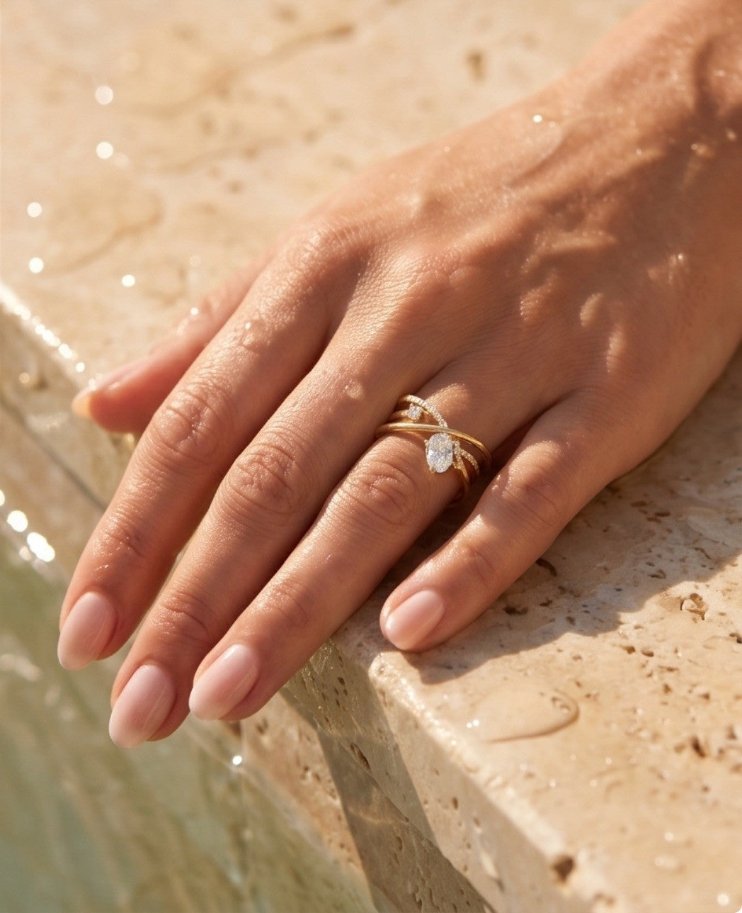 Gold Plated Sterling Silver Cubic Zirconia Crossover Ring