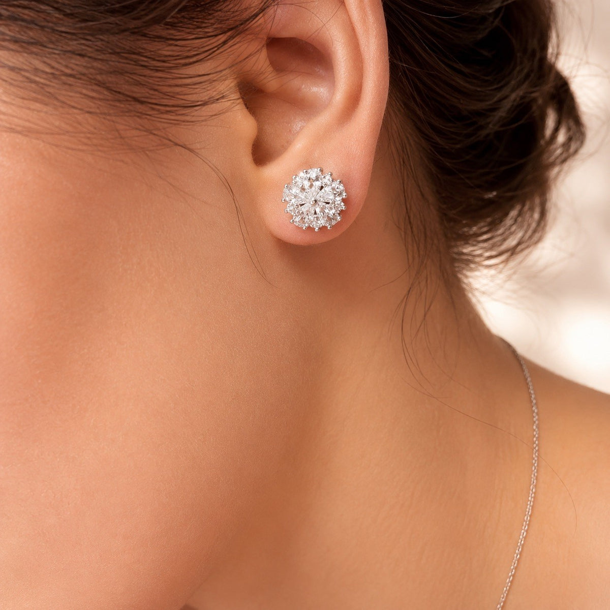 Sterling Silver Cubic Zirconia Flower Stud Earring