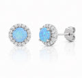 Sterling Silver Cubic Zirconia & Opal Halo Post Earring