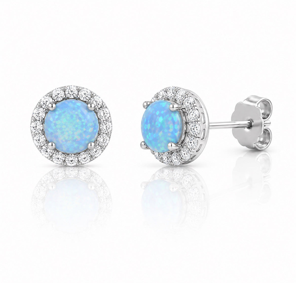 Sterling Silver Cubic Zirconia & Opal Halo Post Earring