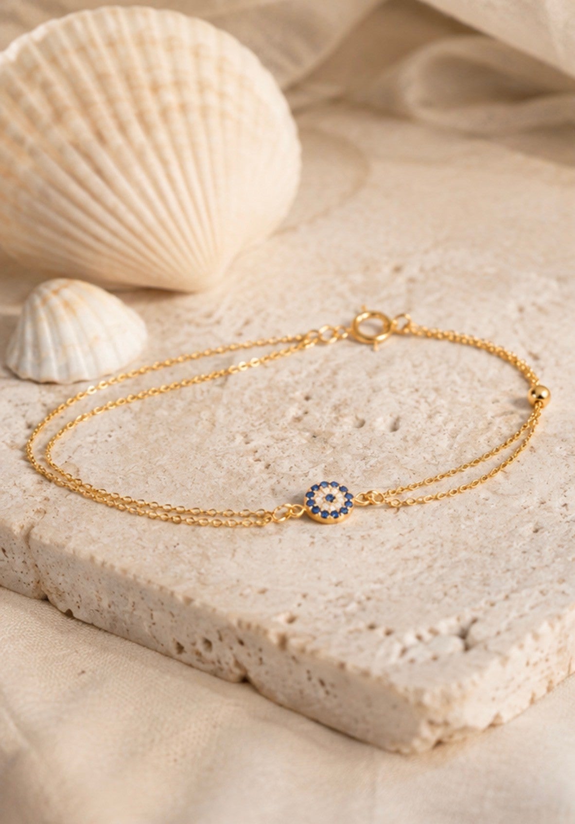 Gold Plated Sterling Silver Cubic Zirconia Sapphire Evil Eye Bracelet