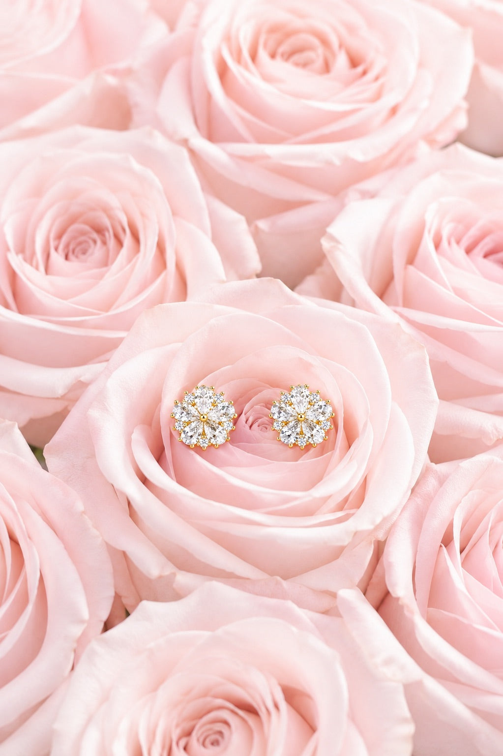 Gold Plated Sterling Silver Cubic Zirconia Flower Stud Earring
