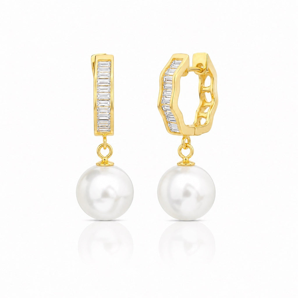 Gold Plated Sterling Silver Cubic Zirconia Dangle Huggie Earring