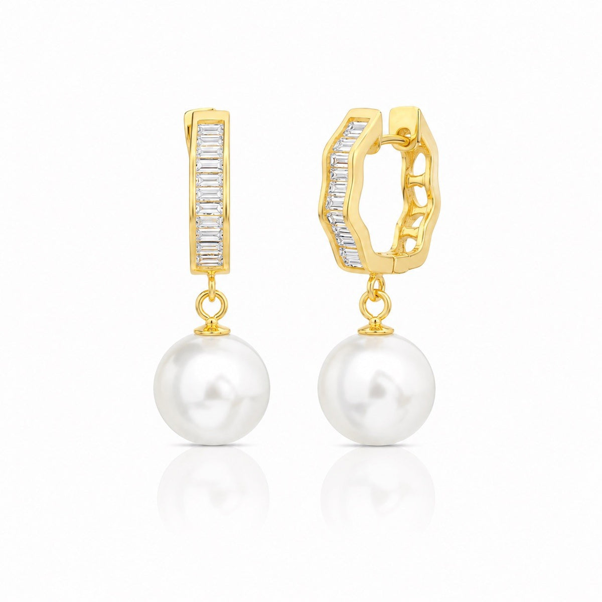 Gold Plated Sterling Silver Cubic Zirconia Dangle Huggie Earring