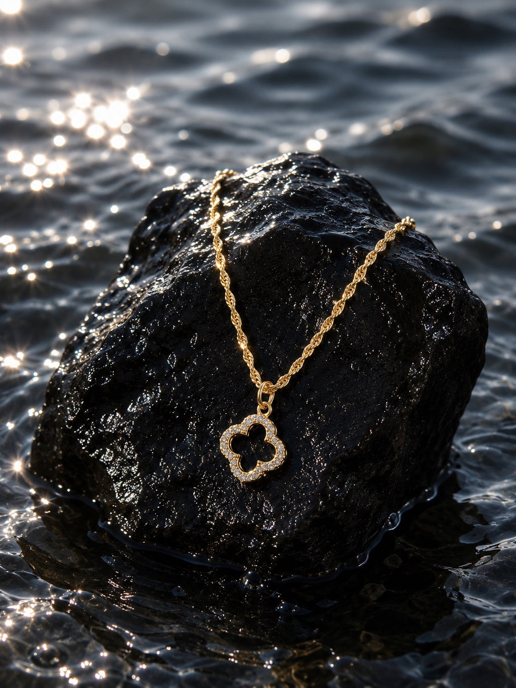 Gold Plated Sterling Silver Cubic Zirconia Clover Necklace