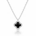 Sterling Silver Cubic Zirconia Onyx Clover Necklace