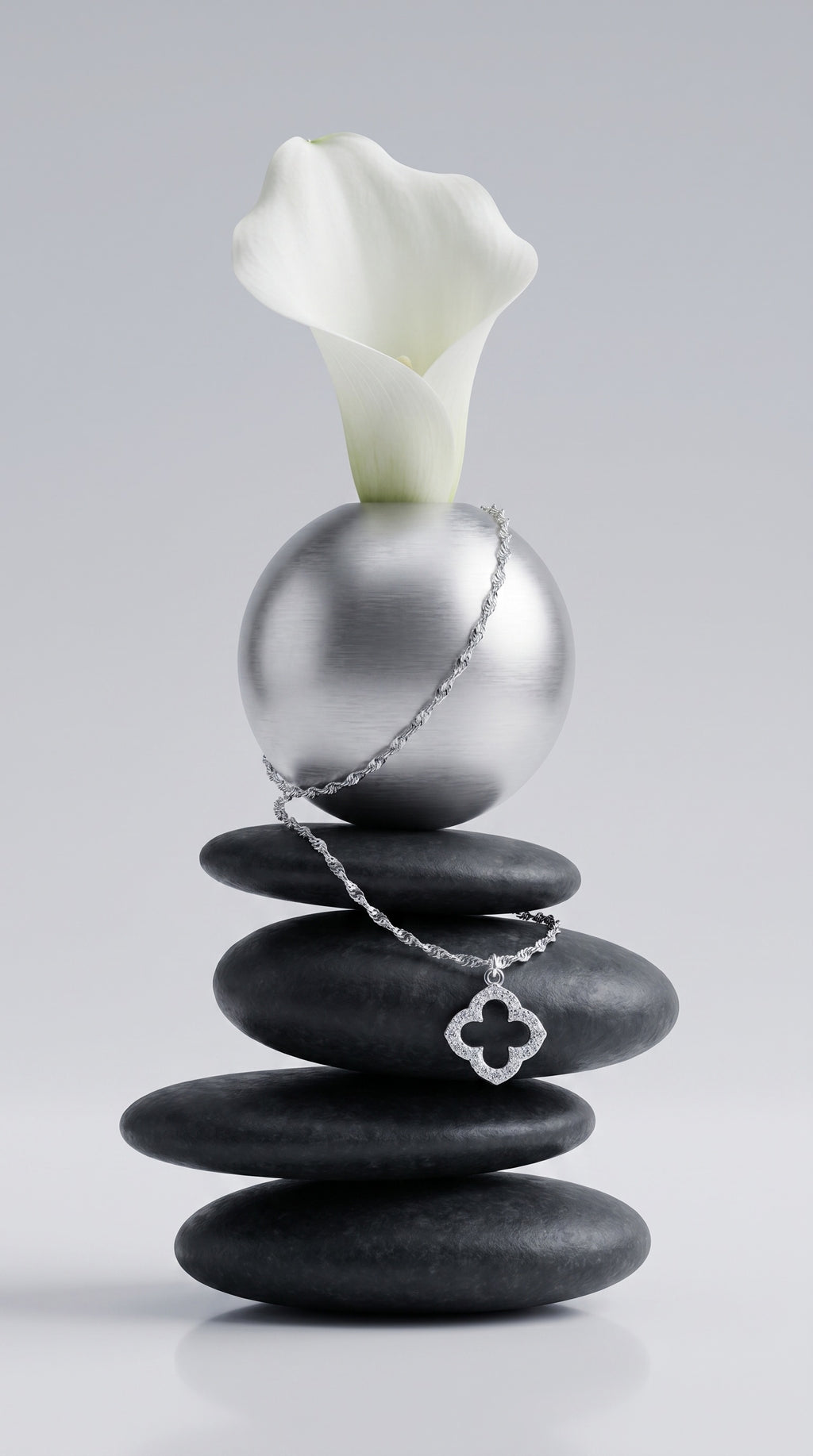 Sterling Silver Cubic Zirconia Clover Necklace