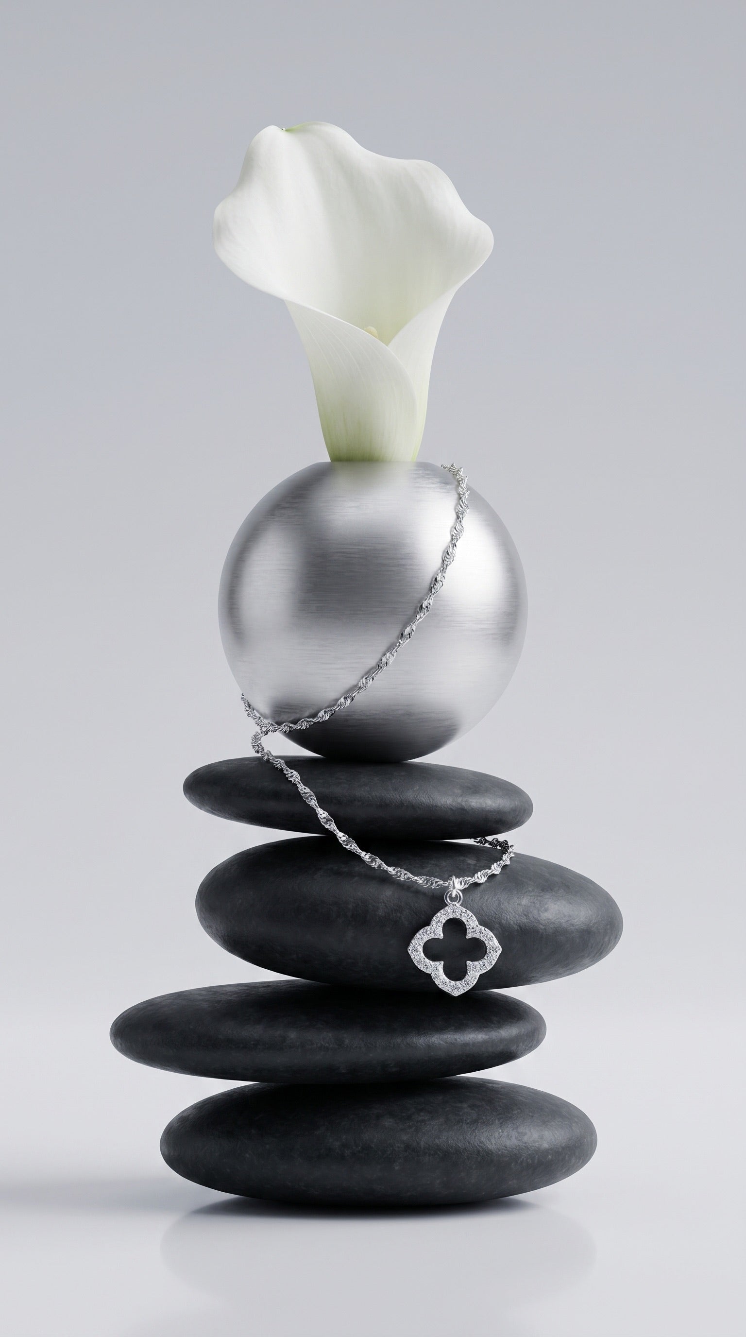 Sterling Silver Cubic Zirconia Clover Necklace