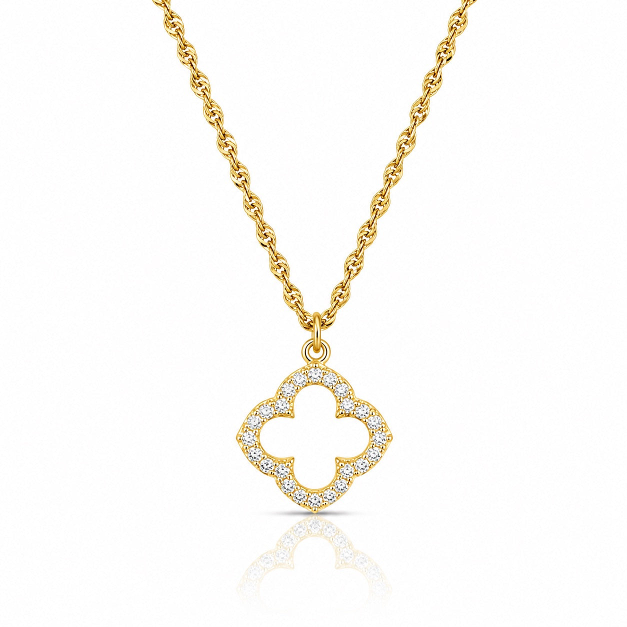 Gold Plated Sterling Silver Cubic Zirconia Clover Necklace