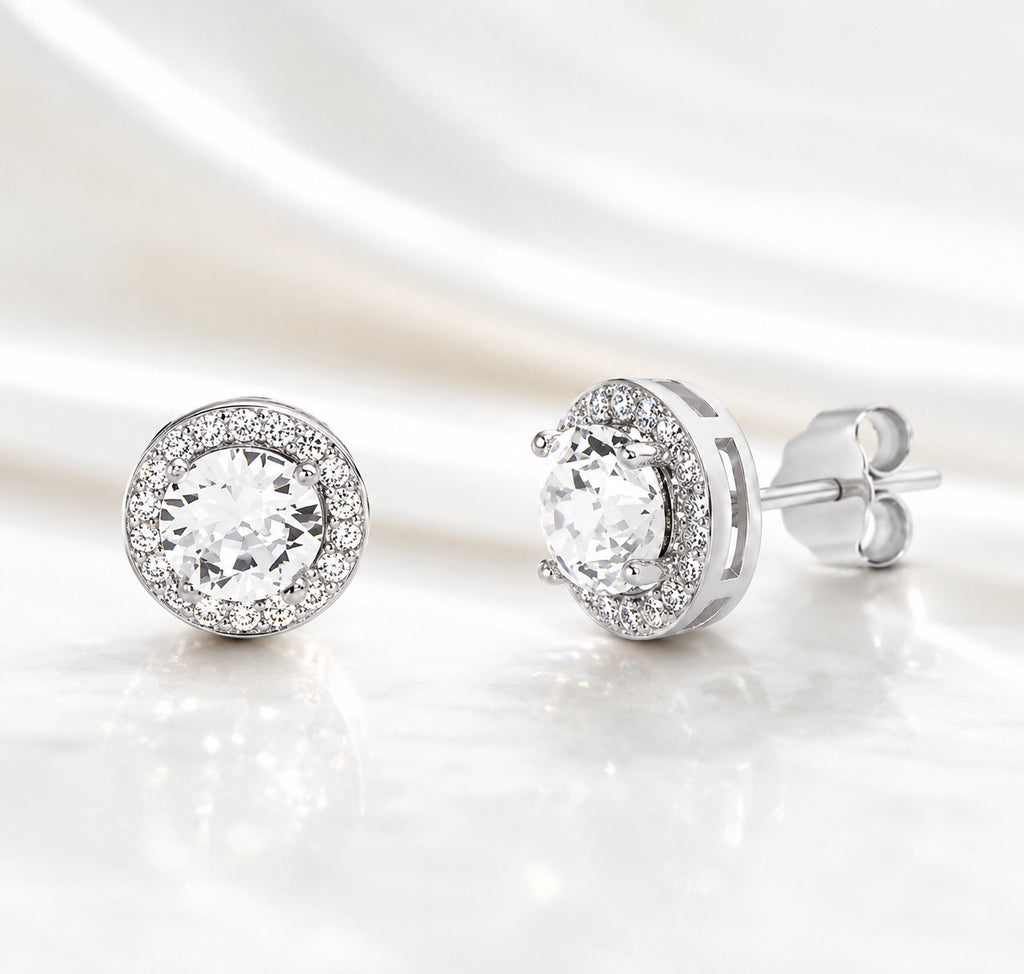 Sterling Silver Swarovski Crystal Round Halo Earring