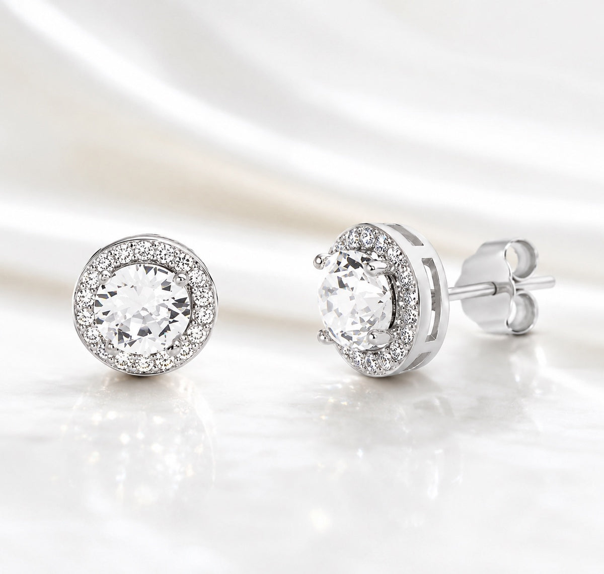 Sterling Silver Swarovski Crystal Round Halo Earring