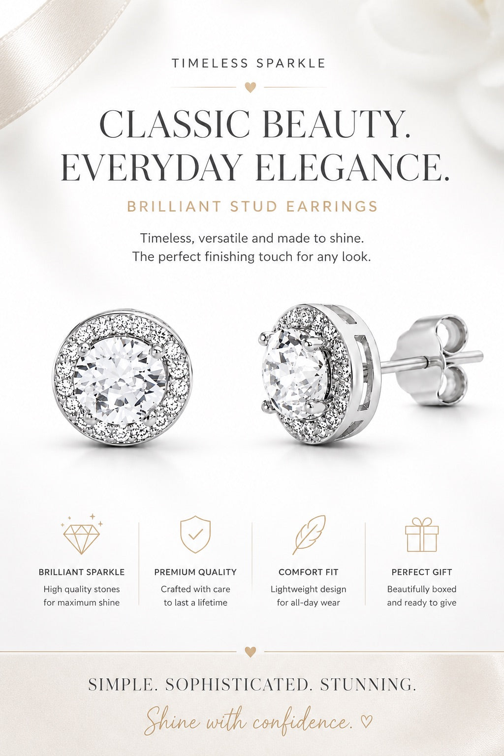 Sterling Silver Swarovski Crystal Round Halo Earring