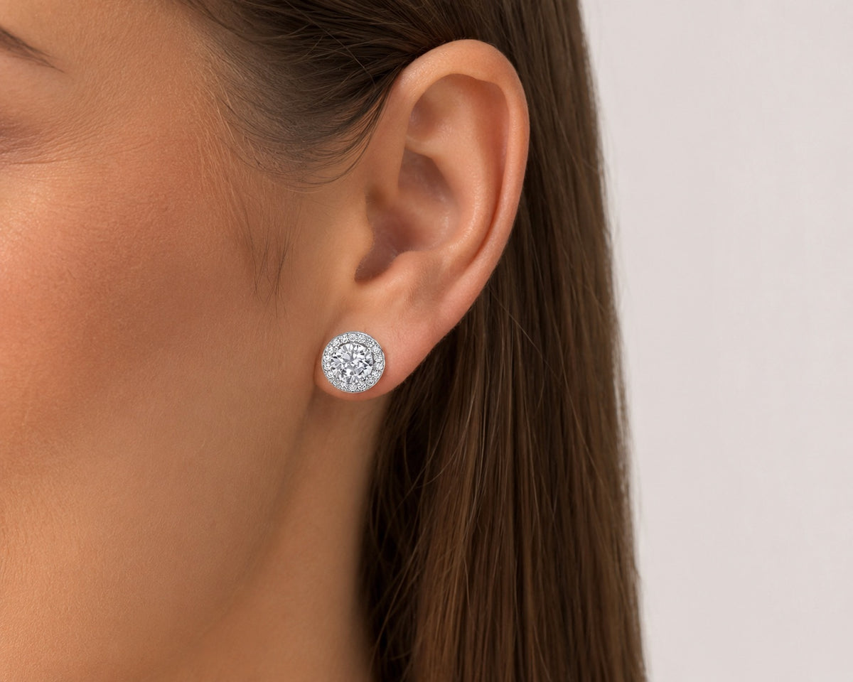 Sterling Silver Swarovski Crystal Round Halo Earring