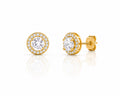Gold Plated Sterling Silver Cubic Zirconia Round Halo Earring