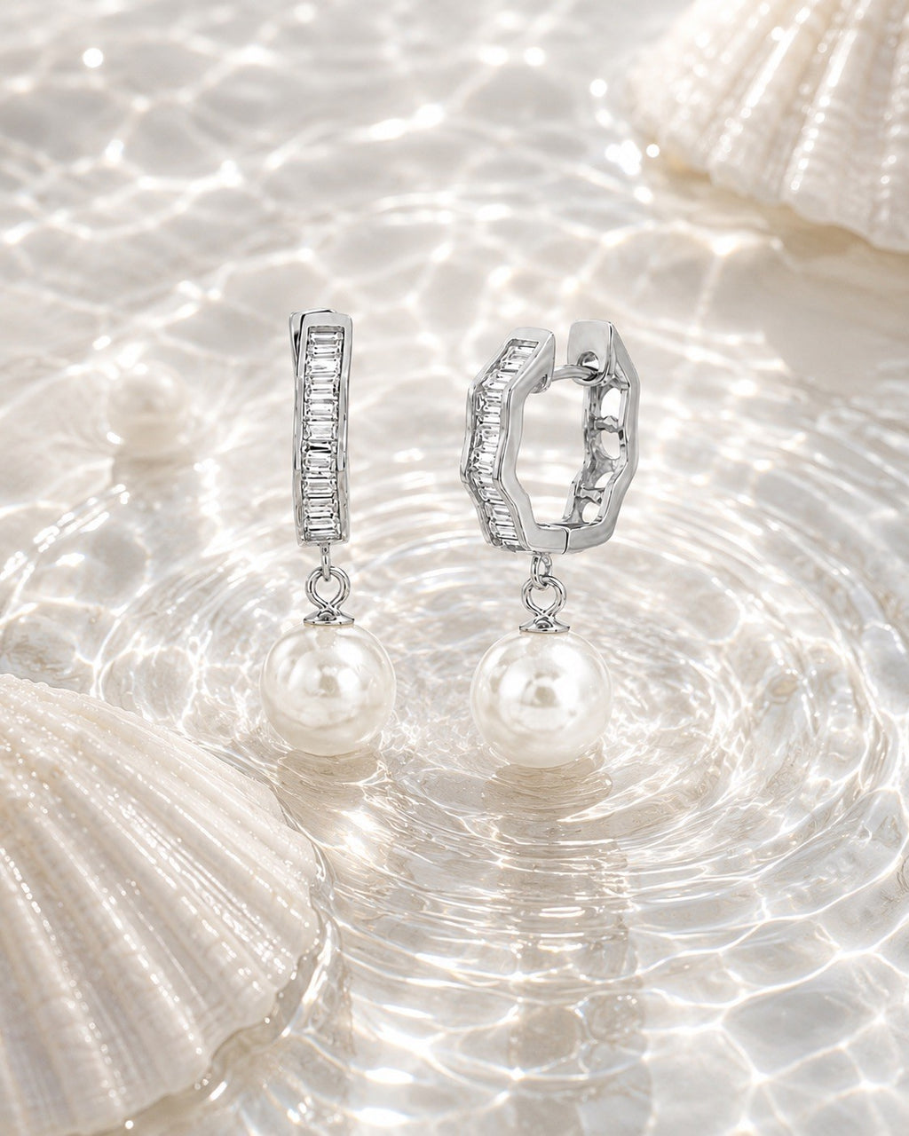 Sterling Silver Cubic Zirconia Dangle Huggie Earring