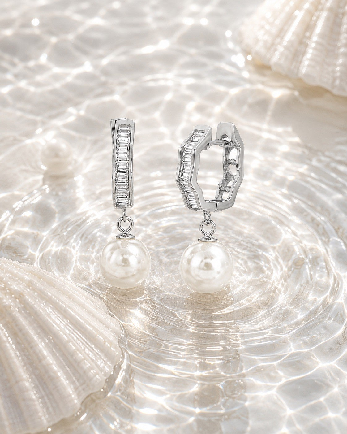 Sterling Silver Cubic Zirconia Dangle Huggie Earring