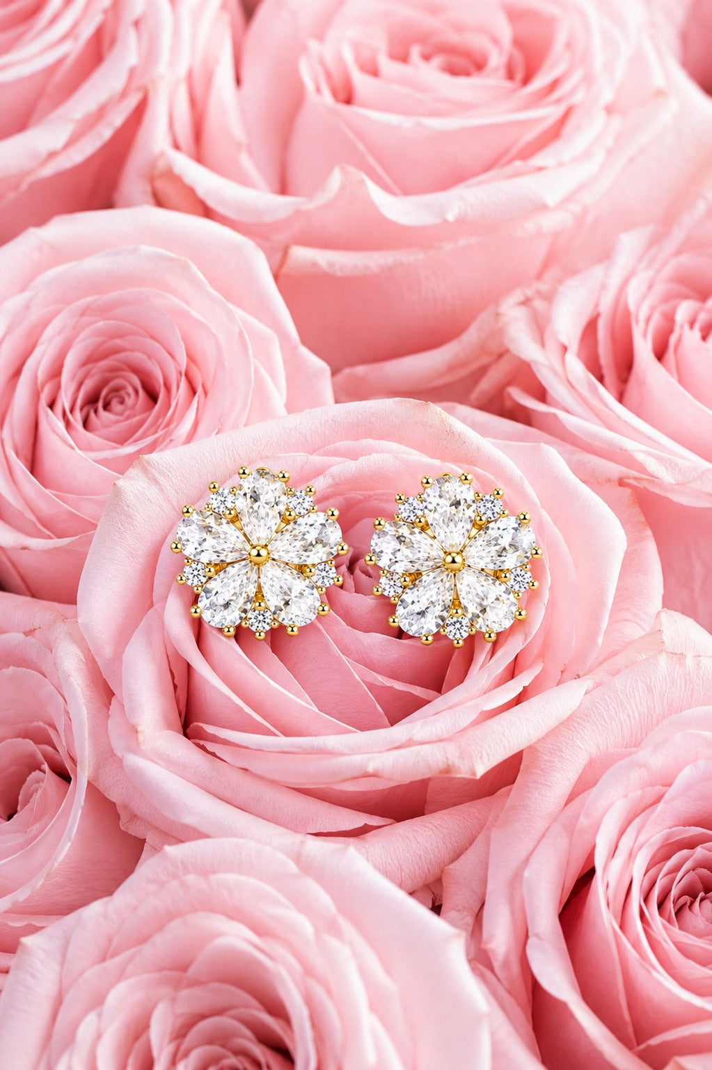 Gold Plated Sterling Silver Cubic Zirconia Flower Stud Earring