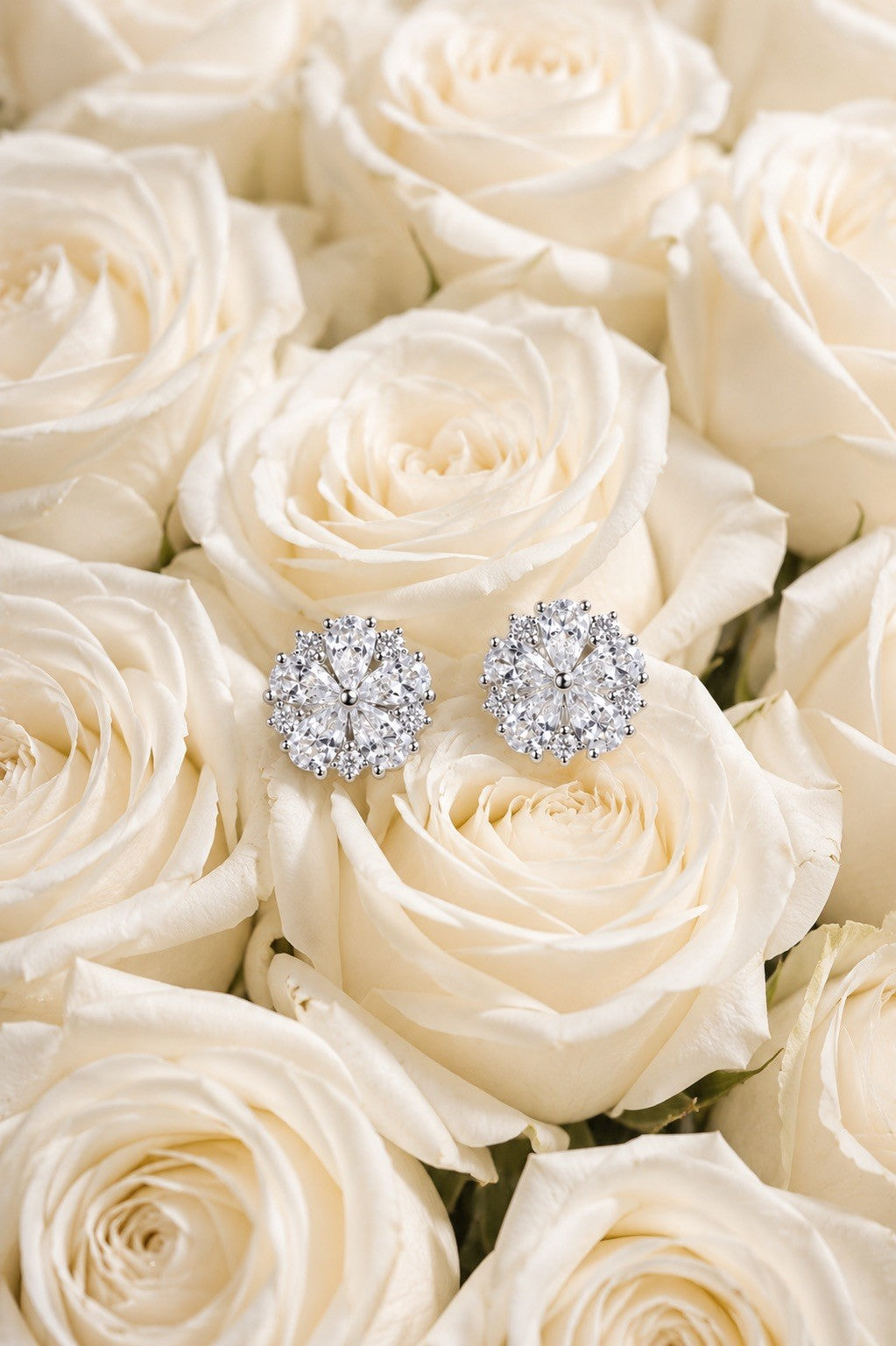 Sterling Silver Cubic Zirconia Flower Stud Earring