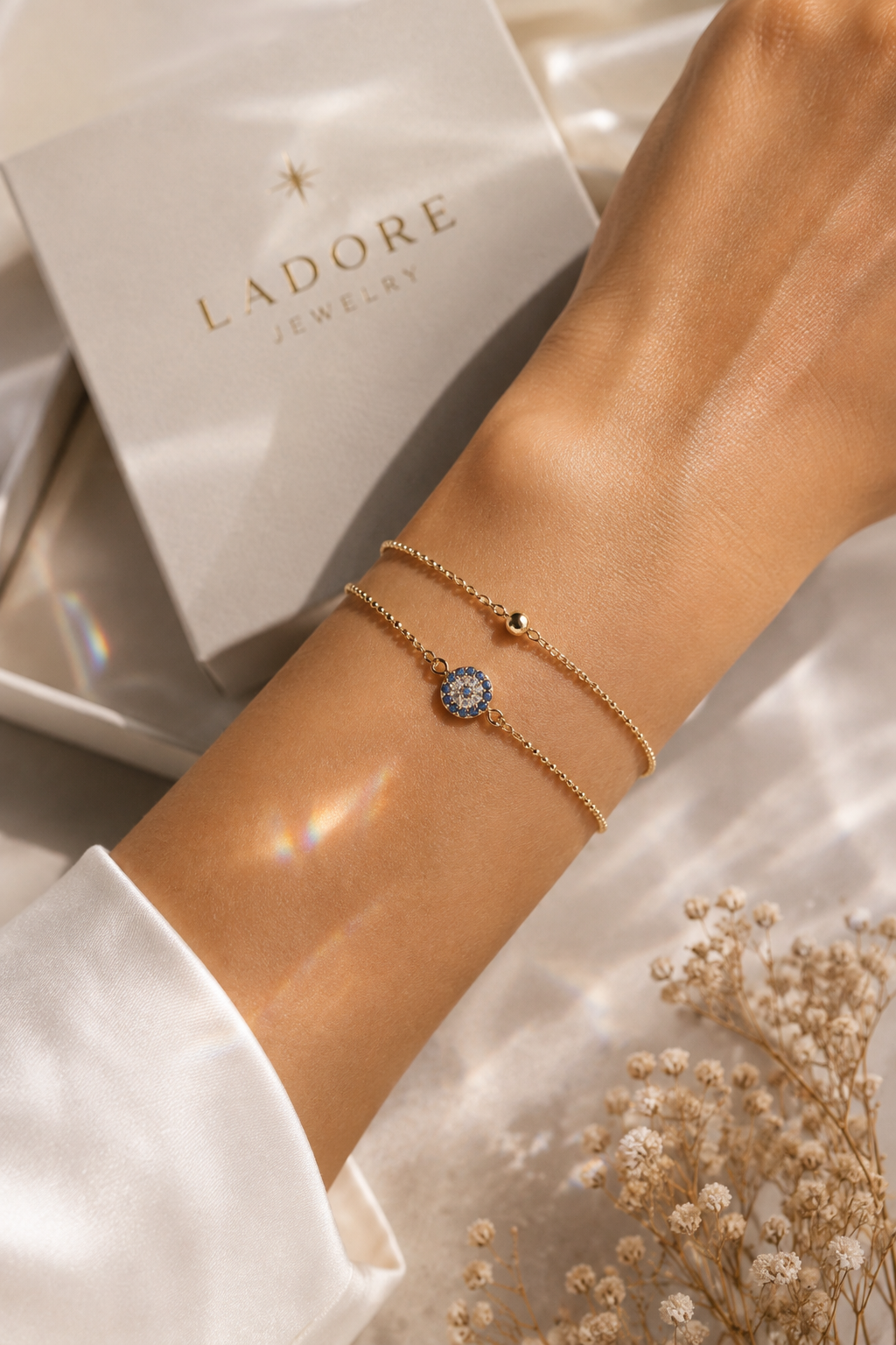 Gold Plated Sterling Silver Cubic Zirconia Sapphire Evil Eye Bracelet