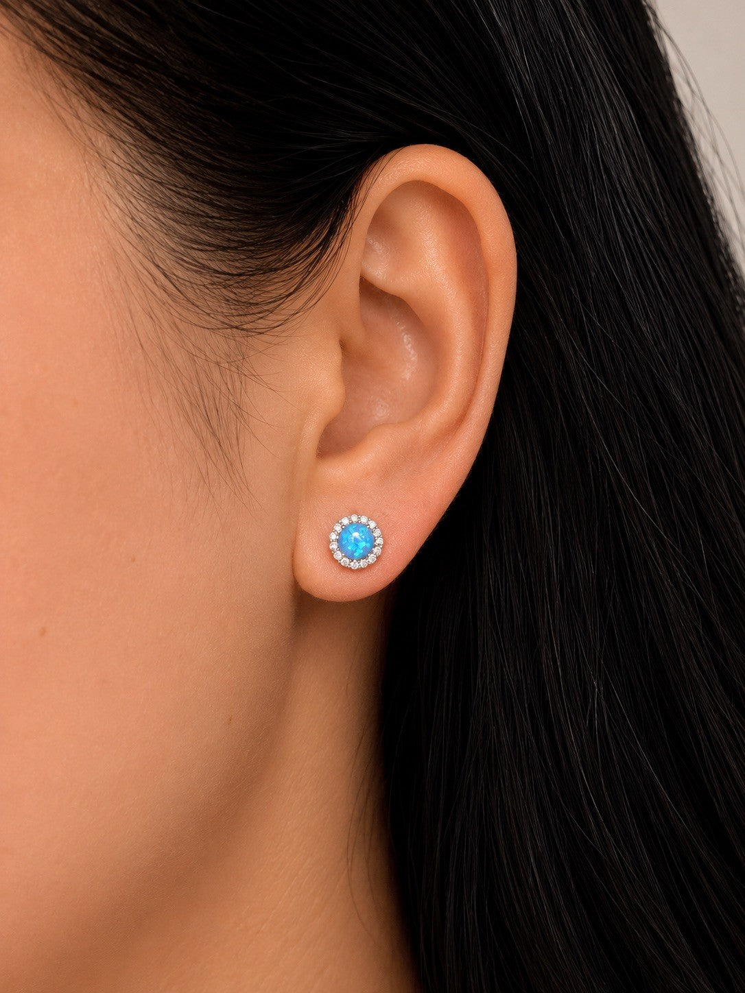 Sterling Silver Cubic Zirconia & Opal Halo Post Earring