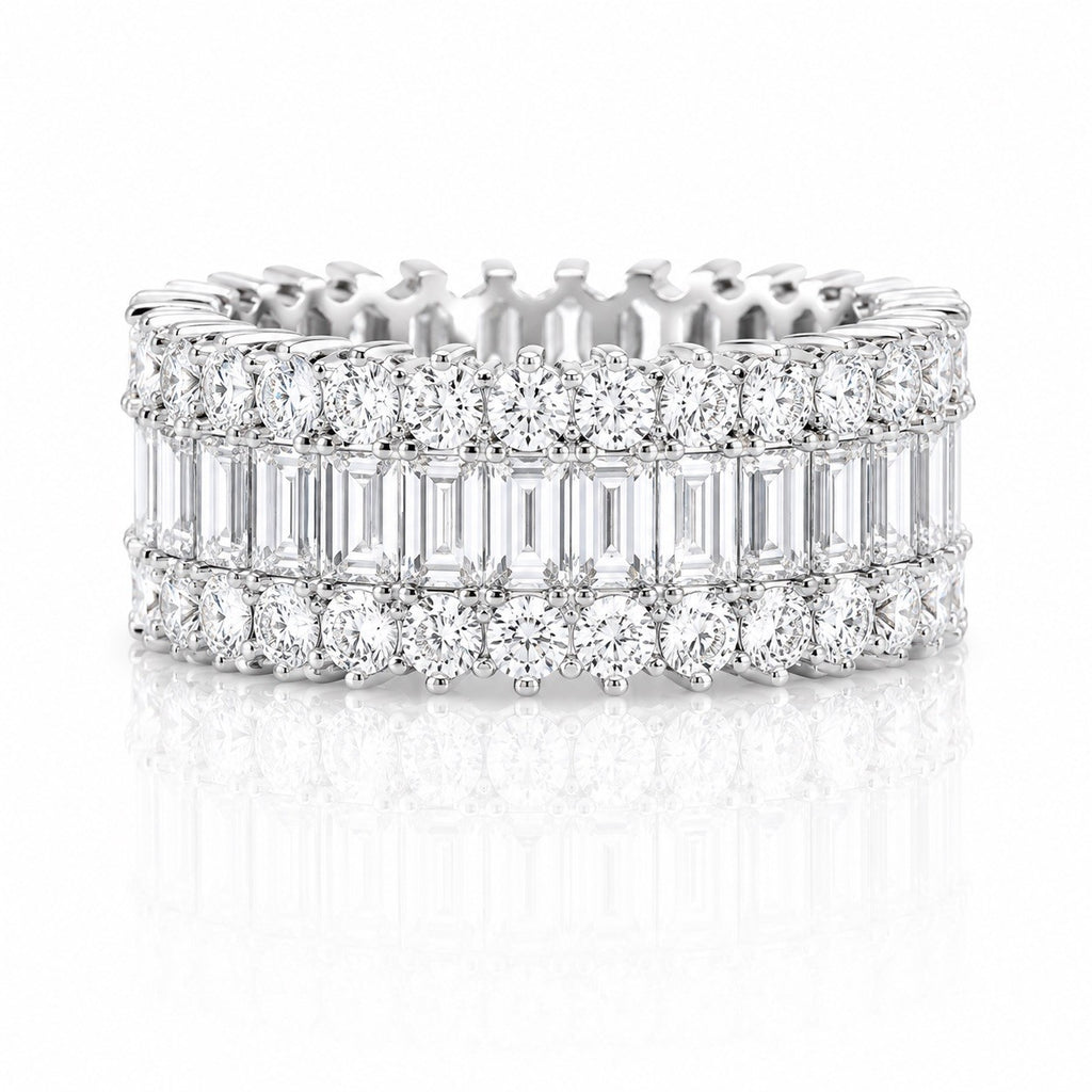 Sterling Silver Cubic Zirconia Round & Baguette Shaped Stackable Ring Size 8