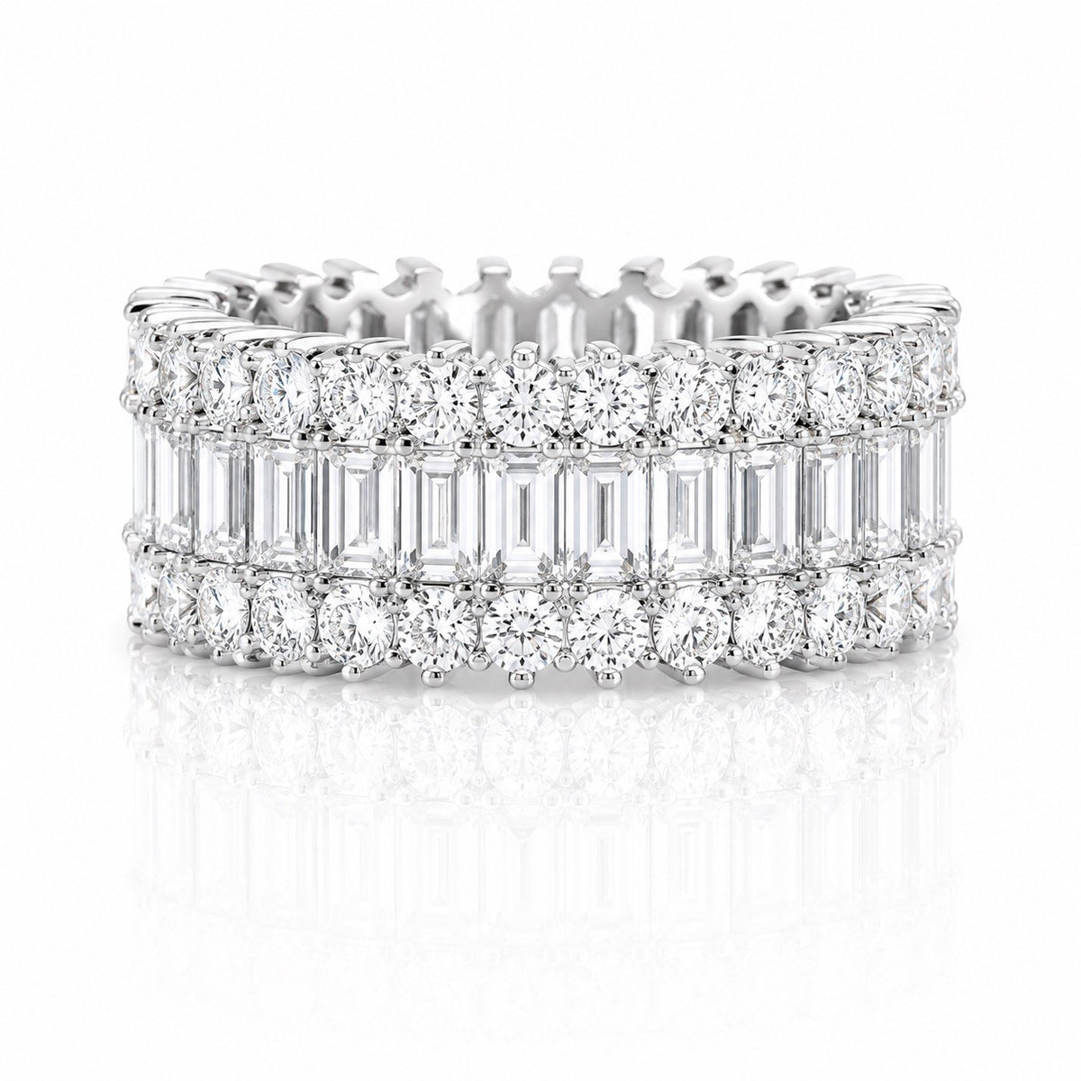 Sterling Silver Cubic Zirconia Round & Baguette Shaped Stackable Ring Size 8