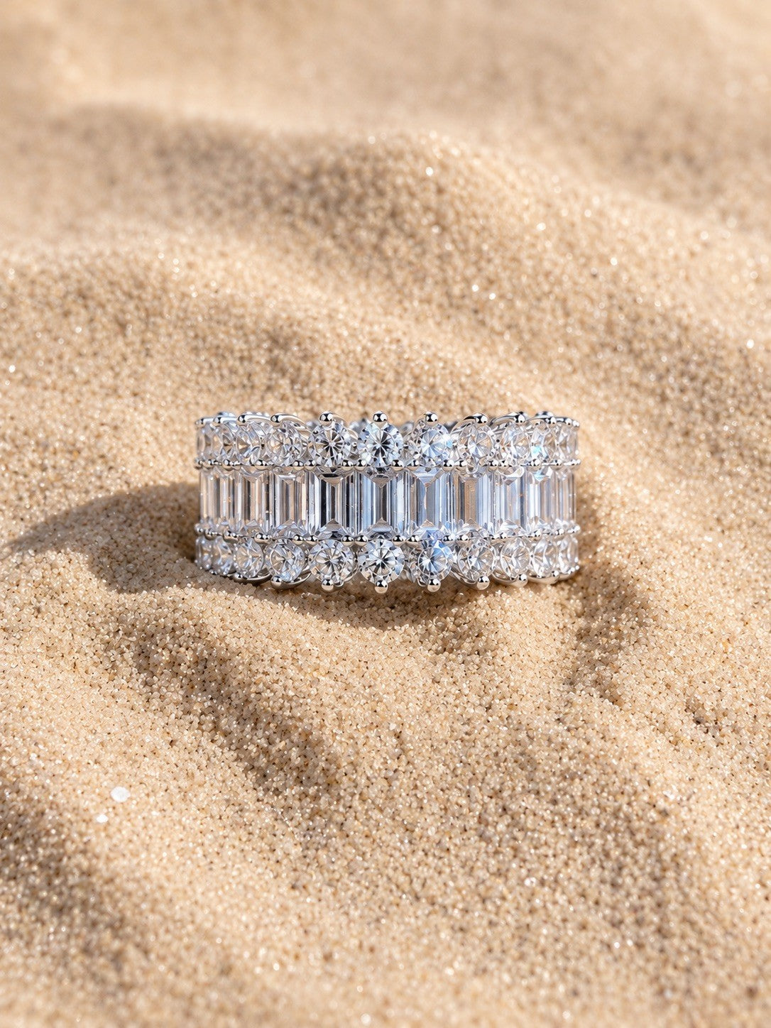 Sterling Silver Cubic Zirconia Round & Baguette Shaped Stackable Ring Size 8