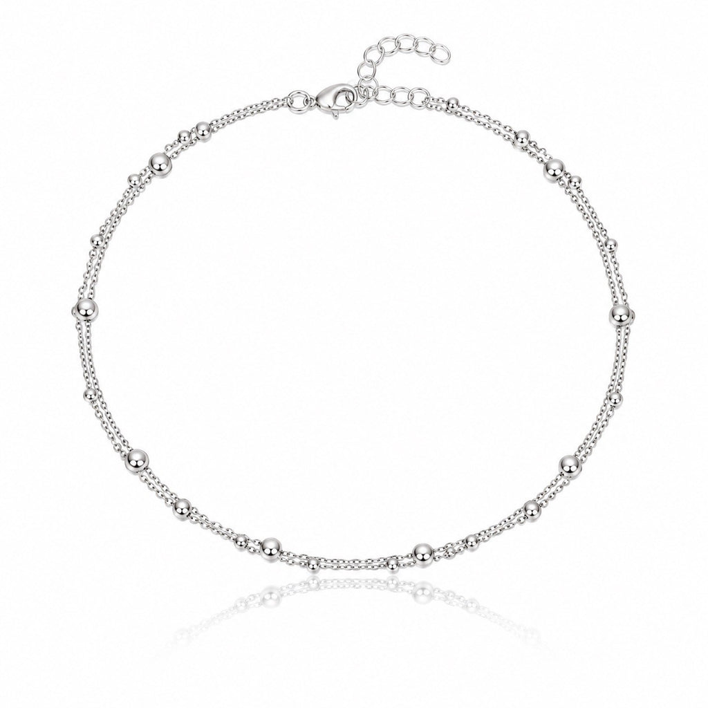 Sterling Silver Double Layered Ball Anklet